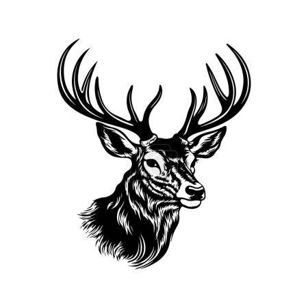 Illustration for Deer head, vintage logo line art concept black and white color, hand drawn illustration - Royalty Free Image