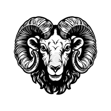 Illustration for Ram, vintage logo line art concept black and white color, hand drawn illustration - Royalty Free Image