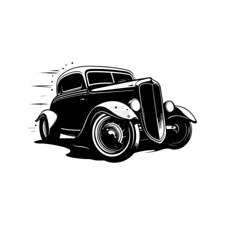 Hot-Rod-Auto, Vintage-Logo-Linie Kunstkonzept schwarz-weiße Farbe, handgezeichnete Illustration
