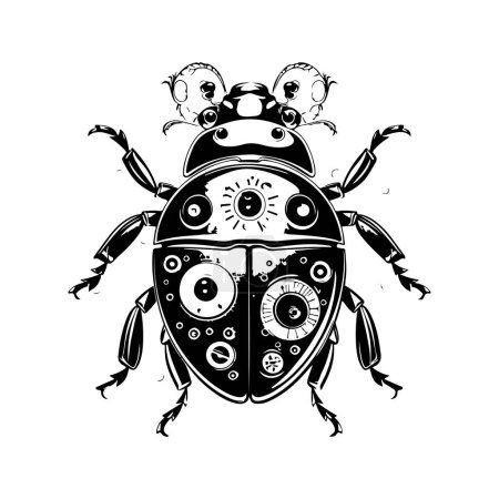 Ilustración de Mariquita, concepto de arte de línea de logotipo vintage color blanco y negro, ilustración dibujada a mano - Imagen libre de derechos