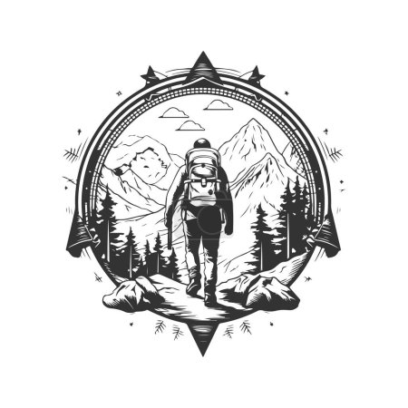 Illustration for Adventurer, vintage logo line art concept black and white color, hand drawn illustration - Royalty Free Image