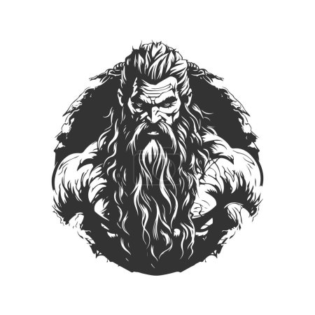 viridian barbarian of torment, vintage logo line art concept black and white color, hand drawn illustration