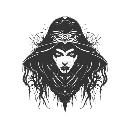 Illustration for Xenoavenger witch, vintage logo line art concept black and white color, hand drawn illustration - Royalty Free Image