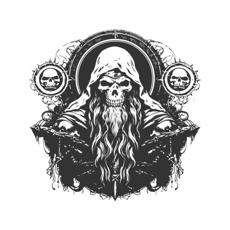 Illustration for Psiwarlord wizard, vintage logo line art concept black and white color, hand drawn illustration - Royalty Free Image