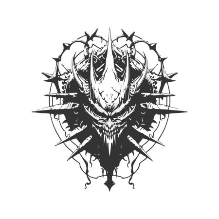 teleguardian of chaos, vintage logo line art concept noir et blanc, illustration dessinée à la main