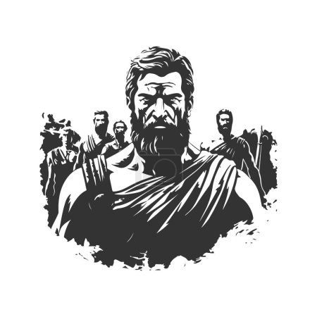 Illustration for Ancient olympian heroes angry, vintage logo line art concept black and white color, hand drawn illustration - Royalty Free Image