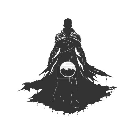 shadow stone sorcerer of faith, vintage logo line art concept black and white color, hand drawn illustration