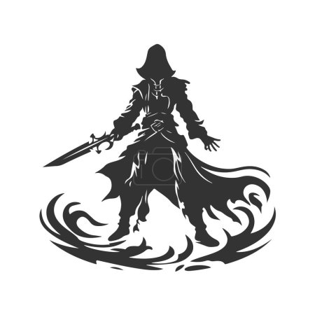 Illustration for Shadow viridian duelist, vintage logo line art concept black and white color, hand drawn illustration - Royalty Free Image