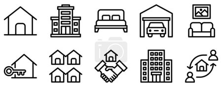 Téléchargez les illustrations : Immobilier ligne style icône set collection - en licence libre de droit