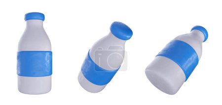 Milchflasche im Cartoon-Stil. Realistisches 3D-Spielzeug aus Knetmasse oder Ton, isoliert auf weißem Hintergrund. Render illustration.