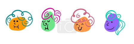 Illustration for Set cartoon abstract head grandmother in funny simple doodle draw style. Bright fashion emotion faces various people. Bright design character emotion. Collection flat vector illustration. - Royalty Free Image