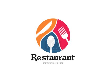 Téléchargez les illustrations : Logo du restaurant avec couteau à fourchette et illustration de cuillère - en licence libre de droit