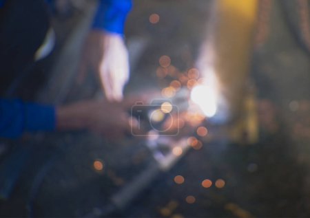 Photo for Blur background , Industry worker welding steel structure at work  . - Royalty Free Image