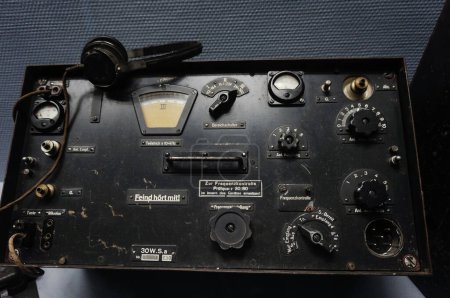 Photo for Reims, France - Sept. 2022 - A then state-of-the-art German radio transmitter, with a dial and rotary knobs, exhibited in the German Surrender Museum (located within Franklin Roosevelt High School) - Royalty Free Image