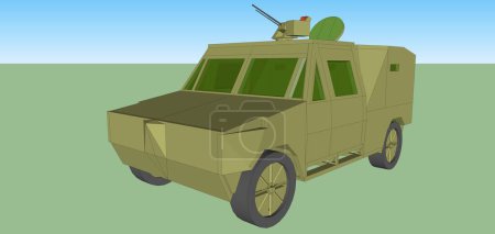 Téléchargez les photos : 3D, computer generated image of a military convoy composed of numerous, identical armored vehicles. These scout cars, featuring a weapon station on the roof, are going in formation on the battlefield - en image libre de droit