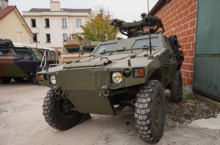Photo for Troyes, France - Sept. 2020 - A Panhard VBL (Light Armoured Vehicle), an all-terrain scout car of the French army manufactured by Renault Trucks Defense, carrying anti-aircraft MBDA Mistral missiles - Royalty Free Image