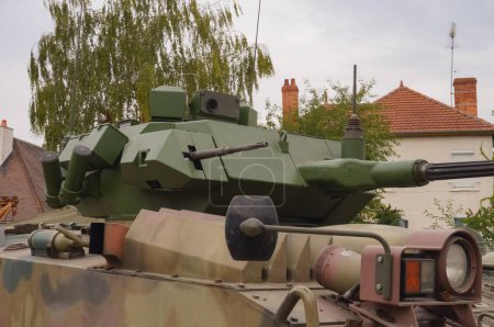 Photo for Troyes, France - Sept. 2020 - Turret of a Giat Industries AMX-10P PAC 90, a tracked armored fighting vehicle once used by the French Army, featuring a 20 mm autocannon and a 7.62 mm coaxial gun - Royalty Free Image