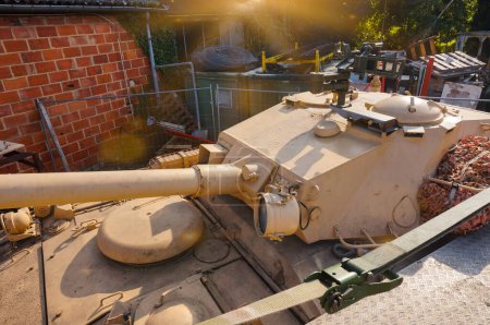 Photo for Troyes, France - Sept. 2020 - Top view over the turret of an AMX-10 P 90 PAC, a retired infantry fighting vehicle developed by Giat Industries for the French Army, featuring a 90 mm antitank gun - Royalty Free Image