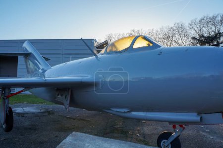 Photo for Toulouse, France - June 16, 2023 - A Dassault Mirage III, a former fighter aircraft of the French Air Force, kept on the campus of the Aeronautics and Space Superior Institute - Royalty Free Image