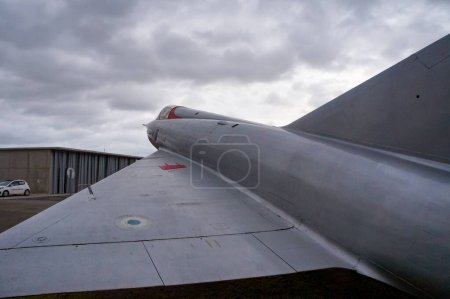 Photo for Toulouse, France - June 16, 2023 - A Dassault Mirage III, a former fighter aircraft of the French Air Force, kept on the campus of the Aeronautics and Space Superior Institute - Royalty Free Image