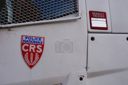 Photo for Toulouse, France - Jan. 2020 - Closeup of the cabin of an armored riot truck of the French National Police, based on a Renault Trucks K 380, equipped with protection grids - Royalty Free Image