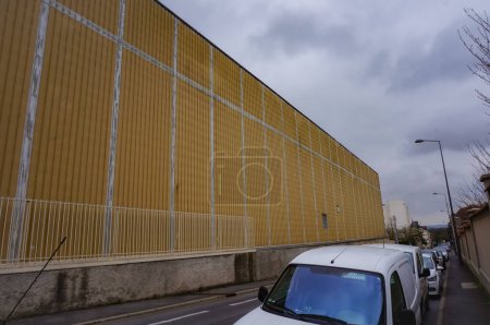 Photo for Reims, France - March 2021 - Warehouse at the industrial plant, on Rue Albert Thomas Street, of the world-renowned French Champagne producer Veuve Clicquot Ponsardin, a brand of the LVMH Group - Royalty Free Image