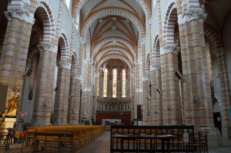 Photo for Albi, France - April 2023 - Nave inside Saint-Joseph's Church, which was built in the late 19th century by the Catholic Diocese on Montebello Boulevard, featuring a mix of Romanesque and Gothic vaults - Royalty Free Image