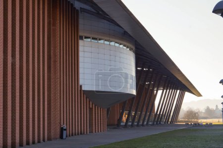 Photo for Albi, France - Feb. 2022 - Brick facade, main amphitheater and awning of IMT Mines Albi, a "Great School of Engineers" according to French regulation, and a member of the prestigious Mines-Telecom - Royalty Free Image
