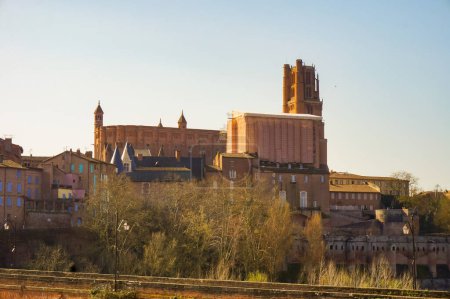 Photo for The imposing Sainte-Ccile's Cathedral, dominating the historic Episcopal City of Albi, in Southern France ; this medieval, Southern Gothic landmark is the largest brick-built construction worldwide - Royalty Free Image
