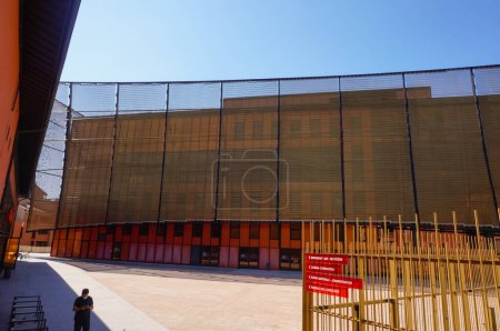 Photo for Albi, France - July 2021 - Back of the Great Theater of the Cultural Quarter of the Cordeliers, a cubic glass building covered by a metal veil, designed by the architectural firm Charles Perrault - Royalty Free Image