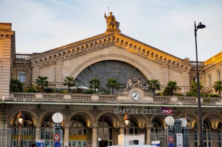 Photo for Paris, France - Sept. 2022 - Main building of the Gare de l'Est (East Train Station), a transportation hub in the capital's 10th arrondissement, featuring an Art Nouveau facade and an arch window - Royalty Free Image