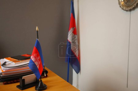 Photo for Toulouse, France - Dec. 2020 - Khmer flags in the office of the Honorary Consul with Exequatur of the Kingdom of Cambodia in Toulouse, Attorney Eric Zerbib, who has jurisdiction over Southwest France - Royalty Free Image
