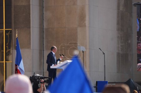 Photo for Paris, France - March 27, 2022 - Eric Zemmour's speech, on the stage of Trocadro giant outdoor rally in the French capital ; Eric Zemmour was a conservative, right-wing presidential candidate - Royalty Free Image