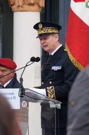 Photo for Toulouse, France - April 2023 - Secretary-General of Occitanie and Haute-Garonne Prefecture, Subprefect of Toulouse Serge Jacob, gives a speech at the commemoration of the 1915 Armenian genocide - Royalty Free Image