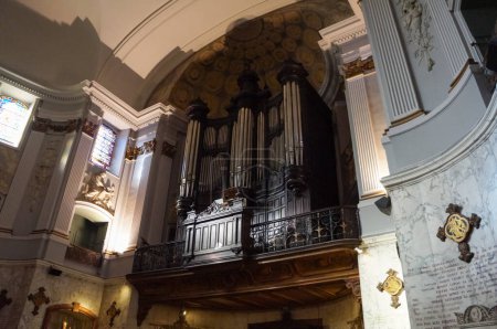 Photo for Toulouse, France - March 2, 2023 - Ancient loft organ inside Saint-Jrme's Sanctuary, a Baroque church built in the 17th century in Saint-Georges, a historic neighbordhood in the city center - Royalty Free Image