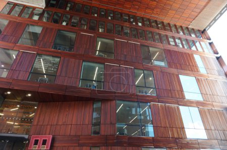 Photo for Toulouse, France - June 10, 2023 - Interior side (inside Marengo Arch) of Jose Cabanis Media Center, between Jolimont and Marengo; it features a modern facade with bay windows and wooden cladding - Royalty Free Image