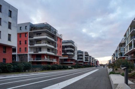 Photo for Toulouse, France - Feb. 2023 - Modern apartment buildings consructed along the historic "Giants' Runway" in Montaudran Aerospace, on the historic site of the iconic airmail company Aerospostale - Royalty Free Image