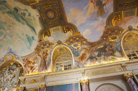 Photo for Toulouse, France - July 21, 2023 - Inside of the Capitole, the City Hall: "Salle des Illustres", or Hall of the Illustrious, a late 19th century room featuring painted walls and frescoed ceilings - Royalty Free Image