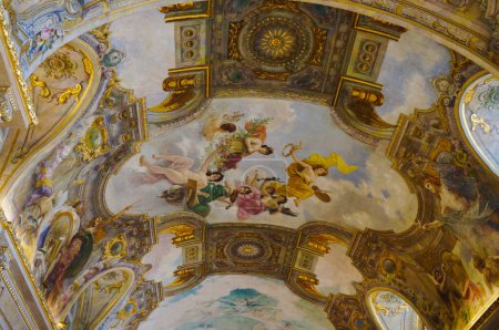 Photo for Toulouse, France - July 21, 2023 - Fresco by Debat-Ponsa on the 19th century ceiling of the "Salle des Illustres" (Hall of the Illustrious), inside the Capitole, the palace that houses the City Hall - Royalty Free Image