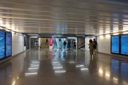 Photo for Toulouse, France - Sept. 12, 2023 - New, modern interiors inside an underground passageway at Toulouse-Matabiau Railway Station, after the restoration works carried out for the Rugby World Cup - Royalty Free Image