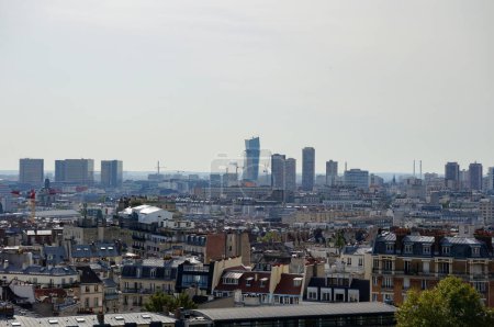 Photo for Paris, France - Sept. 5, 2023 - General view from Panthon Dome towards the 13th arrondissement: dominating the skyline, the National Library and Duo Towers, in Paris-Rive Gauche business district - Royalty Free Image