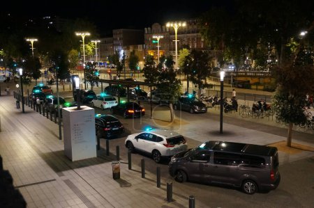 Photo for Toulouse, France - Sept. 4, 2023 - Night view on the drop-off lane reserved for taxis, between Matabiau Railway Station and Pierre Smard Bus Terminal, in the multimodal pole of Matabiau-Marengo - Royalty Free Image