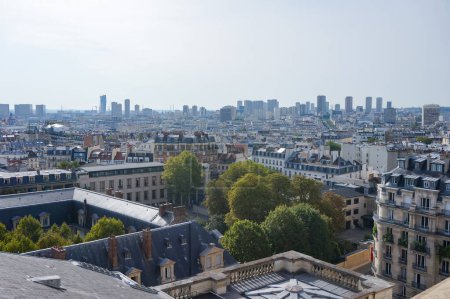 Photo for Paris, France - Sept. 5, 2023 - General view from Panthon Dome towards the 13th arrondissement: dominating the skyline, the National Library and Duo Towers, in Paris-Rive Gauche business district - Royalty Free Image