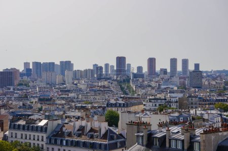 Photo for Paris, France - Sept. 5, 2023 - Sweeping view from Pantheon Dome on the residential towers that dominate the skyline in the 13th district, around Place d'Italie, in the perspective of Gobelins Avenue - Royalty Free Image