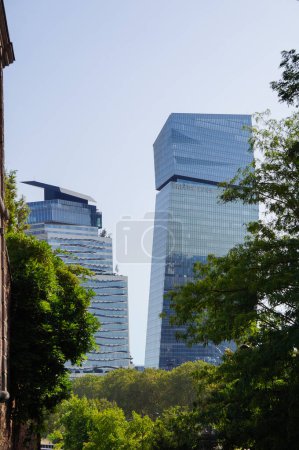 Photo for Paris, France - Sept. 6, 2023 - View from Regnault Street in the 13th arrondissement on Tours Duo, two modern, glass office skyscrapers completed in 2021 in the new Paris-Rive Gauche business center - Royalty Free Image
