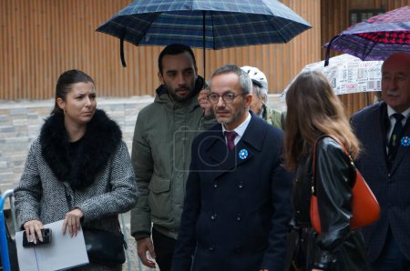 Photo for Toulouse, France - Nov. 11, 2023 - Sbastien Vincini, President of the Department of Haute-Garonne, leaves with the crowd at the end of the commemoration of the 1918 Armistice at the War Memorial - Royalty Free Image