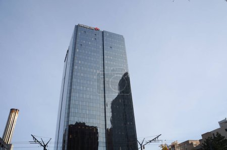 Photo for Lyon, France - Nov. 24, 2022 - Low angle view of Swiss Life Tower, a glass office tower in La Part-Dieu Financial District; Swiss Life is a Zrich-based insurance company, the biggest in Switzerland - Royalty Free Image