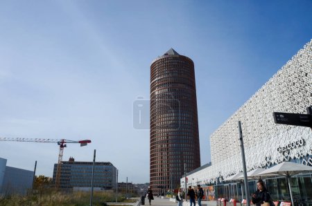 Photo for Lyon, France - Nov. 21, 2022 - LCL Tower, aka Crayon ("Pencil"), between Westfield Commercial Center and the Administration Center, in La Part-Dieu Central Business Center - Royalty Free Image