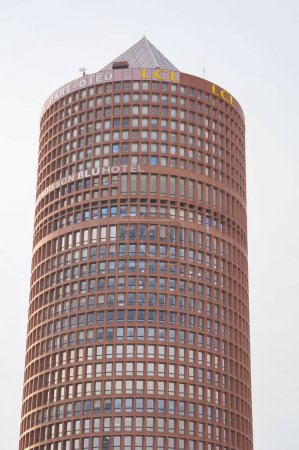 Photo for Lyon, France - Nov. 21, 2022 - "Le Crayon" (the Pencil), the oldest and first skyscraper (completed in 1977) in Part-Dieu Central Business District, built for banking group Le Crdit Lyonnais (LCL) - Royalty Free Image