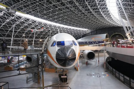 Photo for Toulouse, France - Nov. 21, 2023 - Nose and front of an Airbus A300B at Aeroscopia Museum; the A300 was the first aircraft produced by the French-European aircraft manufacturer Airbus, in the 1970s - Royalty Free Image